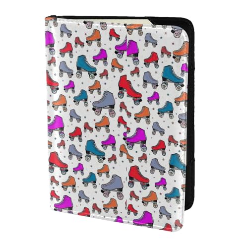 SDEGTHO Reisepasshülle mit Retro-Rollschuhen, bunt, bedruckt, Rindsleder, Kartenetui, Reisezubehör, für Damen und Herren, Schwarz , Einheitsgröße von SDEGTHO