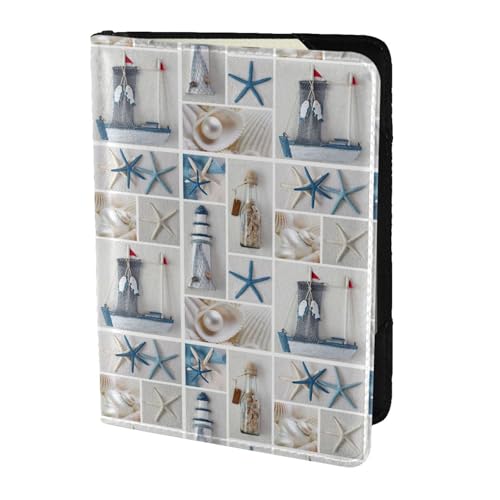 SDEGTHO Reisepasshülle mit Seestern und Leuchtturm-Druck, Brieftasche, Rindsleder, Kartenetui, Reisezubehör, für Damen und Herren, Schwarz , Einheitsgröße von SDEGTHO