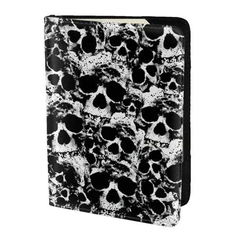 SDEGTHO Reisepasshülle mit Totenkopf-Motiv, Rindsleder, Kartenetui, Reisezubehör, für Damen und Herren, Schwarz / Weiß, Schwarz , Einheitsgröße von SDEGTHO