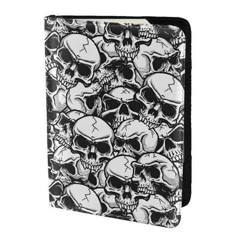 SDEGTHO Reisepasshülle mit Totenkopf-Muster, Geldbörse, Rindsleder, Kartenetui, Reisezubehör, für Damen und Herren, Schwarz , Einheitsgröße von SDEGTHO