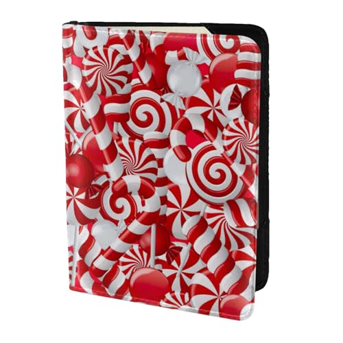 SDEGTHO Reisepasshülle mit Zuckerstangen-Aufdruck, Brieftasche, Rindsleder, Kartenetui, Reisezubehör, für Damen und Herren, Schwarz , Einheitsgröße von SDEGTHO