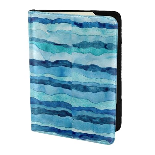 SDEGTHO Reisepasshülle mit blauem Wellendruck, Brieftasche, Rindsleder, Kartenetui, Reisezubehör, für Damen und Herren, Schwarz , Einheitsgröße von SDEGTHO
