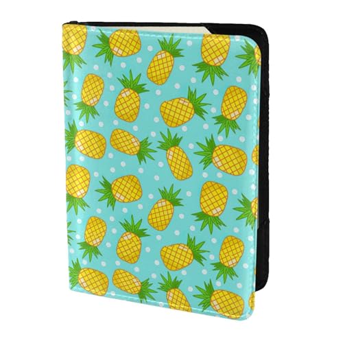 SDEGTHO Reisepasshülle mit frischem Ananas-Druck, Brieftasche, Rindsleder, Kartenetui, Reisezubehör, für Damen und Herren, Schwarz , Einheitsgröße von SDEGTHO