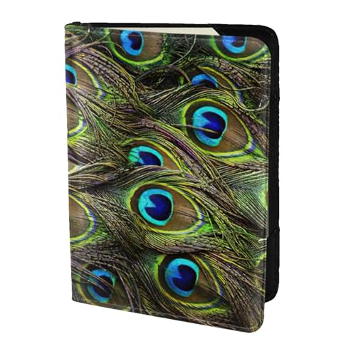SDEGTHO Reisepasshülle mit frischem Pfauen-Aufdruck, Brieftasche, Rindsleder, Kartenetui, Reisezubehör, für Damen und Herren, Schwarz , Einheitsgröße von SDEGTHO