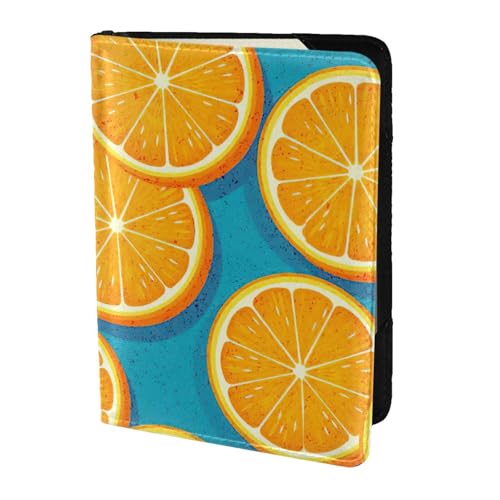 SDEGTHO Reisepasshülle mit frischem orangefarbenem Fruchtdruck, Brieftasche, Rindsleder, Kartenetui, Reisezubehör, für Damen und Herren, Schwarz , Einheitsgröße von SDEGTHO