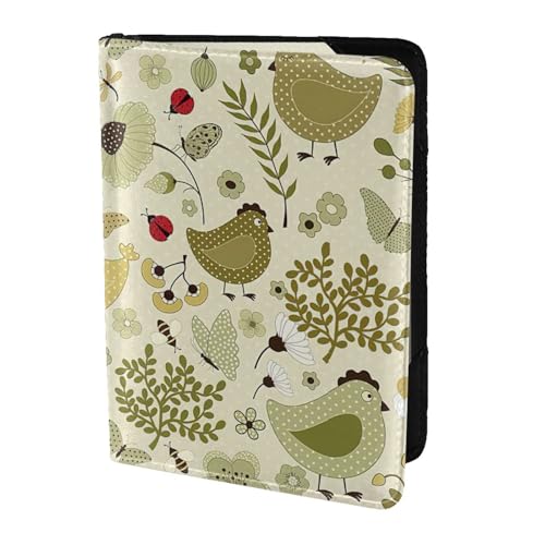 SDEGTHO Reisepasshülle mit gelben Blättern, Huhn-Druck, Brieftasche, Rindsleder, Kartenetui, Reisezubehör, für Damen und Herren, Schwarz , Einheitsgröße von SDEGTHO