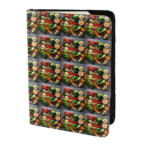 SDEGTHO Reisepasshülle mit gesundem Lebensmitteldruck, Brieftasche, Rindsleder, Kartenetui, Reisezubehör, für Damen und Herren, Schwarz , Einheitsgröße von SDEGTHO