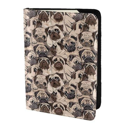 SDEGTHO Reisepasshülle mit lustigem Mops-Muster, Geldbörse, Rindsleder, Kartenetui, Reisezubehör, für Damen und Herren, Schwarz , Einheitsgröße von SDEGTHO