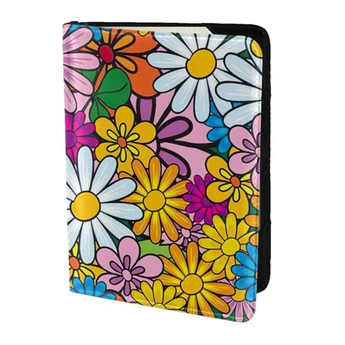 SDEGTHO Reisepasshülle mit niedlichem Cartoon-Blumendruck, Brieftasche, Rindsleder, Kartenetui, Reisezubehör, für Damen und Herren, Schwarz , Einheitsgröße von SDEGTHO