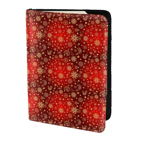 SDEGTHO Reisepasshülle mit rotem Hintergrund, goldener Schnee-Druck, Brieftasche, Rindsleder, Kartenetui, Reisezubehör, für Damen und Herren, Schwarz , Einheitsgröße von SDEGTHO