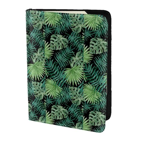 SDEGTHO Reisepasshülle mit transparentem Palmblatt-Muster, Geldbörse, Rindsleder, Kartenetui, Reisezubehör, für Damen und Herren, Schwarz , Einheitsgröße von SDEGTHO