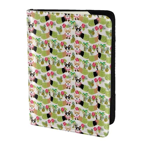 SDEGTHO Reisepasshülle mit tropischer Blume und Corgi-Druck, Geldbörse, Rindsleder, Kartenetui, Reisezubehör, für Damen und Herren, Schwarz , Einheitsgröße von SDEGTHO