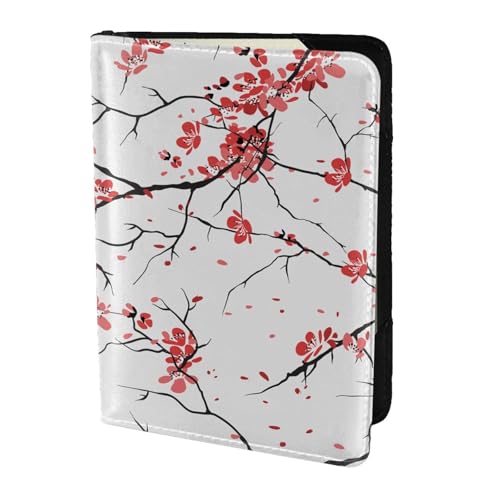 SDEGTHO Reisepasshülle mit zartem Kirschblüten-Druck, Geldbörse, Rindsleder, Kartenetui, Reisezubehör, für Damen und Herren, Schwarz , Einheitsgröße von SDEGTHO
