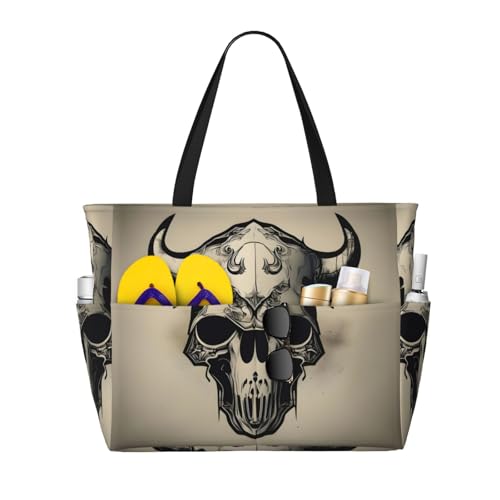 SDEGTHO Runner Bull Skull Große Kapazität Faltbare Tragetasche Frauen Strand Tote Bag Handtasche Turnbeutel Reise Einkaufstasche, Schwarz, Einheitsgröße von SDEGTHO