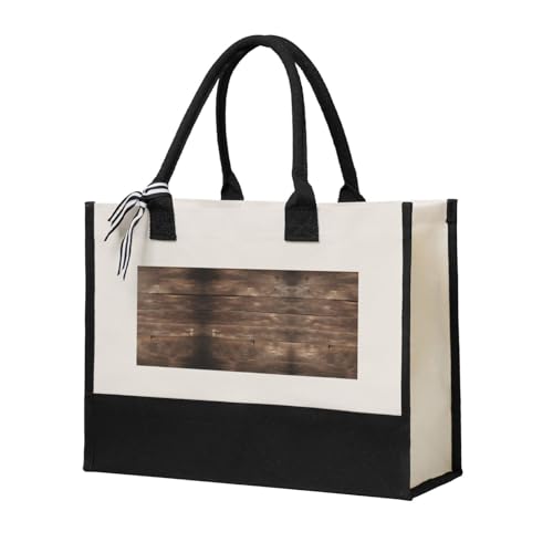 SDEGTHO Rustikale Leinen-Geschenktasche für Damen, Motiv: alte Scheune, Holz, Halloween, Leinen-Geschenktasche, wiederverwendbare Tragetasche für Einkäufe und Lebensmittel, Beige, Einheitsgröße von SDEGTHO