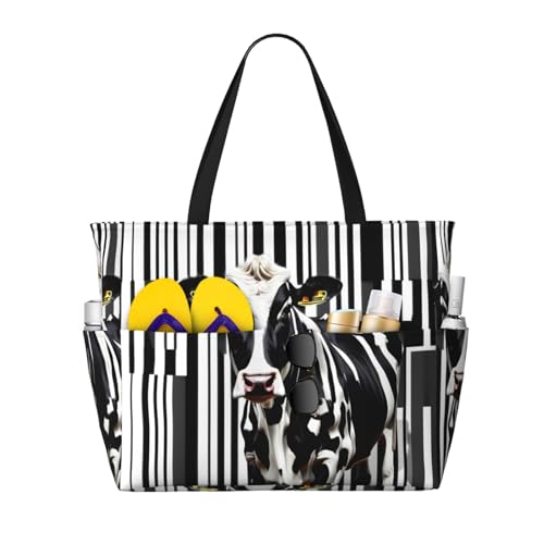SDEGTHO Schwarze weiße Milchkuh große Kapazität faltbare Tragetasche Frauen Strand Tote Bag Handtasche Turnbeutel Reise Einkaufstasche, Schwarz, Einheitsgröße von SDEGTHO