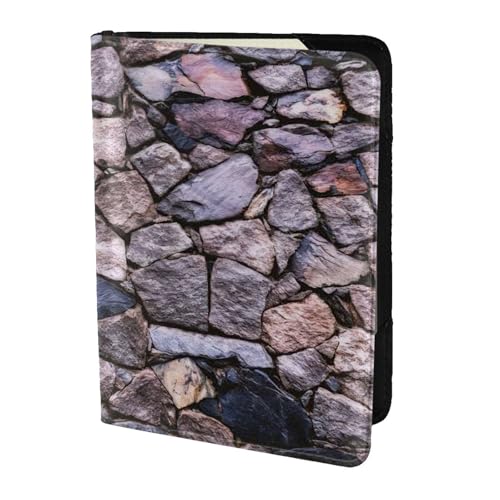 SDEGTHO Solide Reisepasshülle mit Steinmauer-Druck, Brieftasche, Rindsleder, Kartenetui, Reisezubehör, für Damen und Herren, Schwarz , Einheitsgröße von SDEGTHO