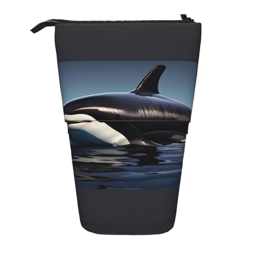 SDEGTHO Stand-Federmäppchen mit Orca-Killer-Wal-Aufdruck, niedliches Stehstiftetui, Teleskop-Stiftetui, tragbarer Stifthalter, Schwarz , Einheitsgröße, modisch von SDEGTHO