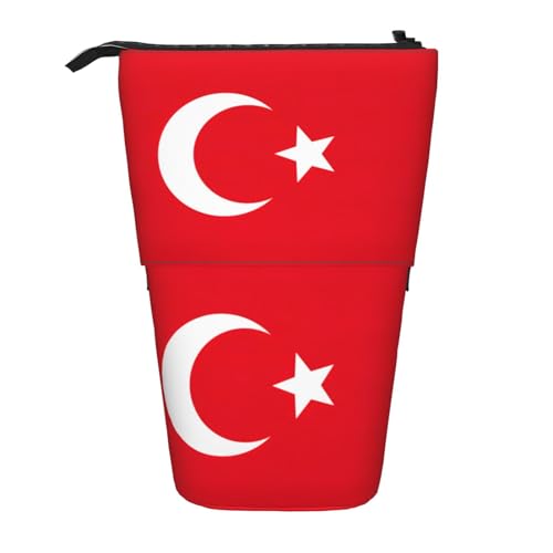 SDEGTHO Stehendes Federmäppchen, Motiv: Flagge der Türkei, niedliches Stehstiftetui, Teleskop-Stiftetui, tragbarer Stifthalter, Schwarz , Einheitsgröße, modisch von SDEGTHO