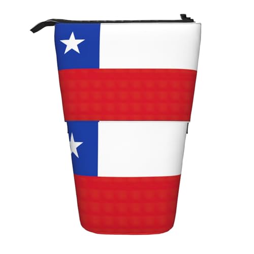 SDEGTHO Stehendes Federmäppchen, Motiv: Flagge von Chile, niedliches Stehstiftetui, Teleskop-Stiftetui, tragbarer Stifthalter, Schwarz, One Size, Modisch von SDEGTHO