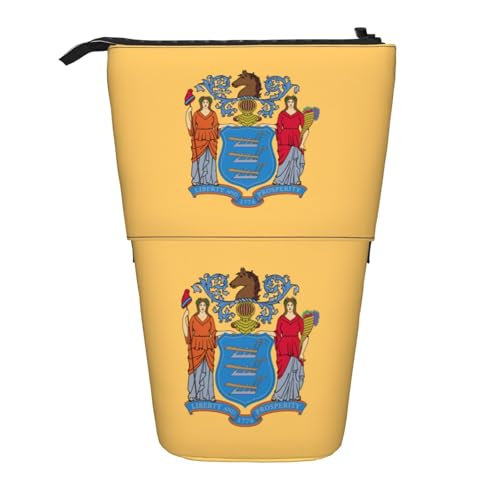 SDEGTHO Stehendes Federmäppchen, Motiv: Flagge von New Jersey, niedliches Stand-up-Bleistiftetui, Teleskop-Stiftetui, tragbarer Stifthalter, Schwarz , Einheitsgröße, modisch von SDEGTHO