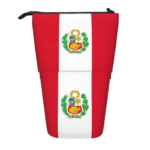SDEGTHO Stehendes Federmäppchen, Motiv: Flagge von Peru, niedliches Stehstiftetui, Teleskop-Stiftetui, tragbarer Stifthalter, Schwarz , Einheitsgröße, modisch von SDEGTHO