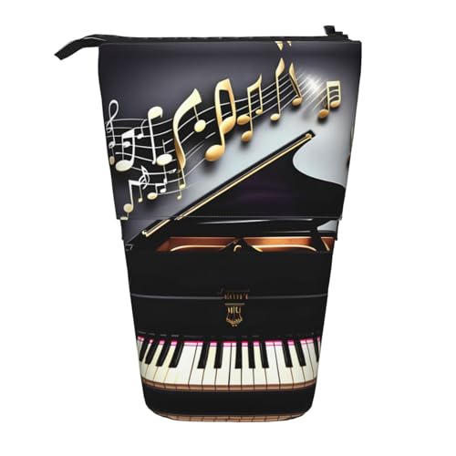 SDEGTHO Stehendes Federmäppchen für Musiknoten, niedliches Stehstiftetui, Teleskop-Stiftetui, tragbarer Stifthalter, Schwarz , Einheitsgröße, modisch von SDEGTHO