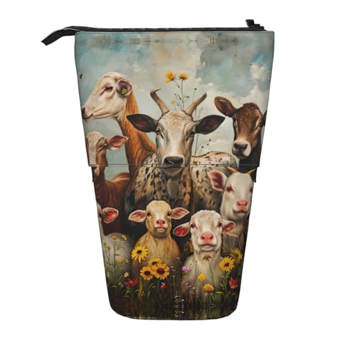 SDEGTHO Stehendes Federmäppchen mit Bauernhoftiermotiv, niedliches Stand-up-Bleistiftetui, Teleskop-Stiftetui, tragbarer Stifthalter, Schwarz, One Size, Modisch von SDEGTHO