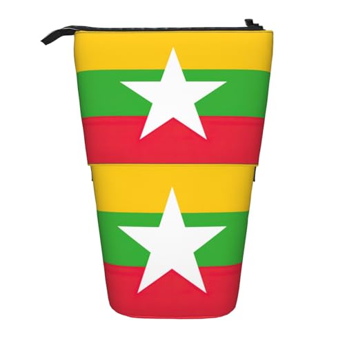 SDEGTHO Stehendes Federmäppchen mit Flagge von Myanmar, niedliches Stand-up-Bleistiftetui, Teleskop-Stiftetui, tragbarer Stifthalter, Schwarz , Einheitsgröße, modisch von SDEGTHO