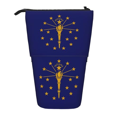 SDEGTHO Stehendes Federmäppchen mit Indiana-Staatsflagge, niedliches Stehstiftetui, Teleskop-Stiftetui, tragbarer Stifthalter, Schwarz , Einheitsgröße, modisch von SDEGTHO