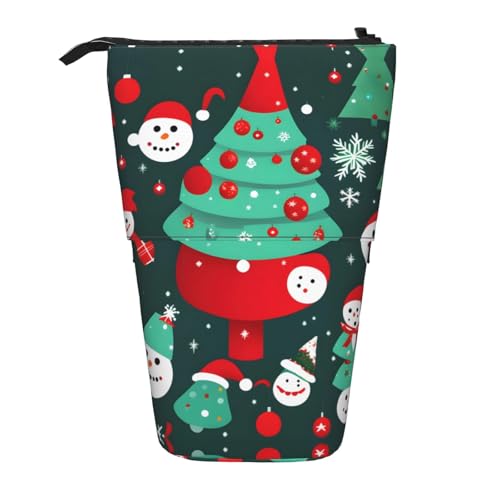 SDEGTHO Stehendes Federmäppchen mit Weihnachtsbaum und Schneemann, niedliches Stehstiftetui, Teleskop-Stiftetui, tragbarer Stifthalter, Schwarz , Einheitsgröße, modisch von SDEGTHO