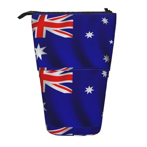 SDEGTHO Stehendes Federmäppchen mit australischer Flagge, niedliches Stand-up-Bleistiftetui, Teleskop-Stiftetui, tragbarer Stifthalter, Schwarz, One Size, Modisch von SDEGTHO