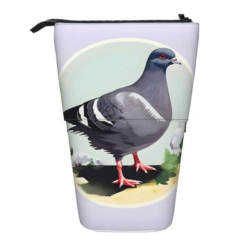 SDEGTHO Stehendes Federmäppchen mit grauem Taubenmuster, niedliches Stehstiftetui, Teleskop-Stiftetui, tragbarer Stifthalter, Schwarz , Einheitsgröße, modisch von SDEGTHO