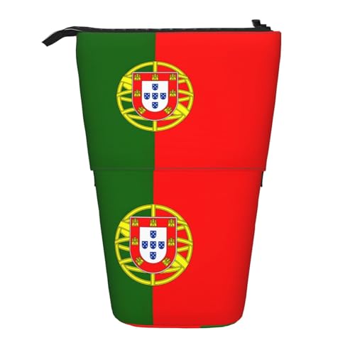 SDEGTHO Stehendes Federmäppchen mit portugiesischer Flagge, niedliches Stehstiftetui, Teleskop-Stiftetui, tragbarer Stifthalter, Schwarz , Einheitsgröße, modisch von SDEGTHO