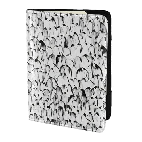 SDEGTHO Stilvolle Pinguin-Masse, bedruckt, Reisepasshülle, Geldbörse, Rindsleder, Kartenetui, Reisezubehör, für Damen und Herren, Schwarz , Einheitsgröße von SDEGTHO