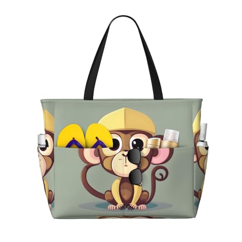 SDEGTHO Süße Affe große Kapazität faltbare Tragetasche Frauen Strand Tote Bag Handtasche Turnbeutel Reise Einkaufstasche, Schwarz, Einheitsgröße von SDEGTHO