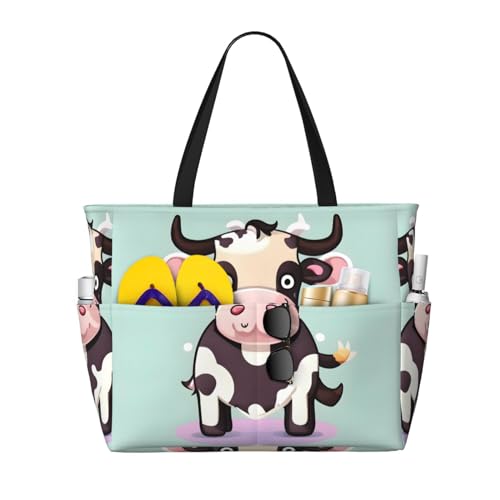 SDEGTHO Süße schwarze Kuh große Kapazität faltbare Tragetasche Frauen Strand Tote Bag Handtasche Turnbeutel Reise Einkaufstasche, Schwarz, Einheitsgröße von SDEGTHO