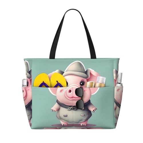 SDEGTHO Süßes Schweinchen große Kapazität faltbare Tragetasche Frauen Strand Tote Bag Handtasche Turnbeutel Reise Einkaufstasche, Schwarz, Einheitsgröße von SDEGTHO