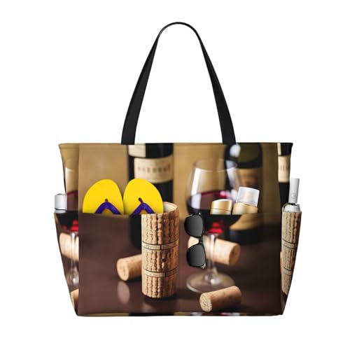 SDEGTHO Weinkorken große Kapazität faltbare Tragetasche Frauen Strand Tote Bag Handtasche Turnbeutel Reise Einkaufstasche, Schwarz, Einheitsgröße von SDEGTHO