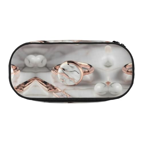 SDEGTHO Weißer Marmor Rose Gold Muster Große Kapazität Stiftetui, Multifunktionaler Stiftetui, Tragbare Bleistift Federmäppchen für Büro, blacks, Jeden rozmiar, Tasche Organizer von SDEGTHO