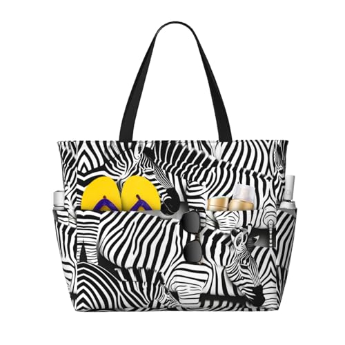 SDEGTHO Zebra Große Kapazität Faltbare Tragetasche Frauen Strand Tote Bag Handtasche Turnbeutel Reise Einkaufstasche, Schwarz, Einheitsgröße von SDEGTHO