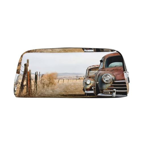 Stifteetui aus Leder mit Reißverschluss für den antiken Autodruck, für Schüler, silber, Einheitsgröße, Kosmetiktasche von SDEGTHO