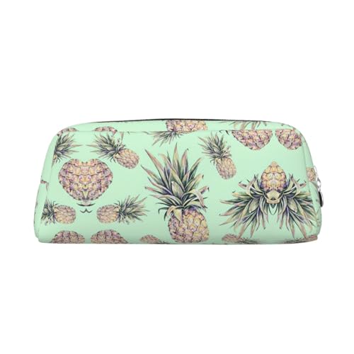 Stifteetui für Schüler, Leder, mit Reißverschluss, Ananasgrün, silber, Einheitsgröße, Kosmetiktasche von SDEGTHO