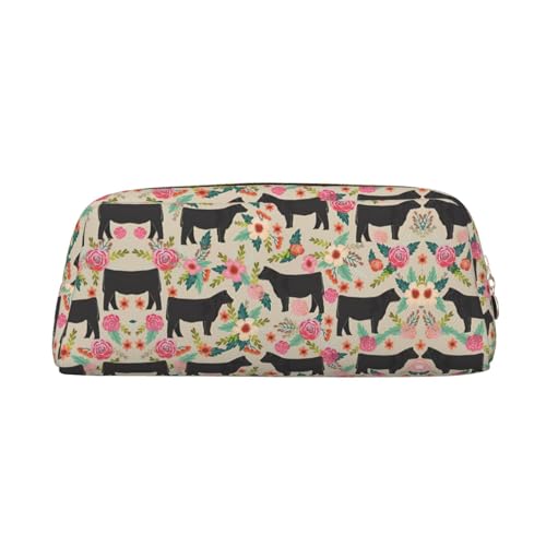 Stifteetui für Schüler, Leder, mit Reißverschluss, Motiv: Rosafarbene Blumenshow, gold, Einheitsgröße, Kosmetiktasche von SDEGTHO