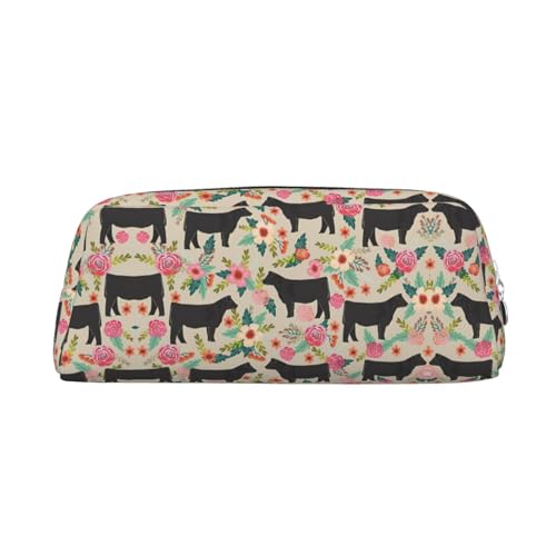 Stifteetui für Schüler, Leder, mit Reißverschluss, Motiv: Rosafarbene Blumenshow, silber, Einheitsgröße, Kosmetiktasche von SDEGTHO