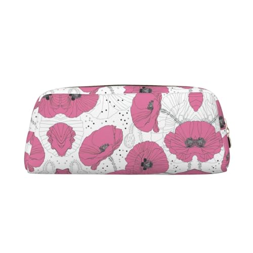 Stifteetui für Schüler, Leder, mit Reißverschluss, Motiv: rosa Mohnblumen, gold, Einheitsgröße, Kosmetiktasche von SDEGTHO
