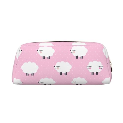 Stifteetui für Schüler, Leder, mit Reißverschluss, Motiv: rosa Schafe, gold, Einheitsgröße, Kosmetiktasche von SDEGTHO