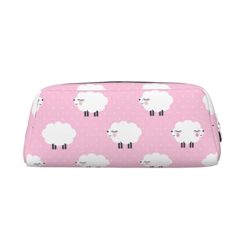 Stifteetui für Schüler, Leder, mit Reißverschluss, Motiv: rosa Schafe, silber, Einheitsgröße, Kosmetiktasche von SDEGTHO