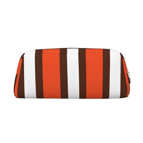 Stifteetui für Schüler, Leder, mit Reißverschluss, Orange und Weiß, gestreift, gold, Einheitsgröße, Kosmetiktasche von SDEGTHO