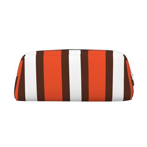 Stifteetui für Schüler, Leder, mit Reißverschluss, Orange und Weiß, gestreift, silber, Einheitsgröße, Kosmetiktasche von SDEGTHO